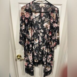 Ember Floral Kimono with Fringe